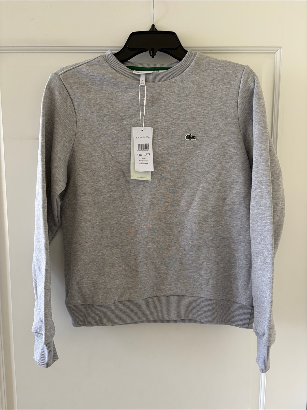 Lacoste Youth Light Gray Crewneck Sweatshirt with Green Croc